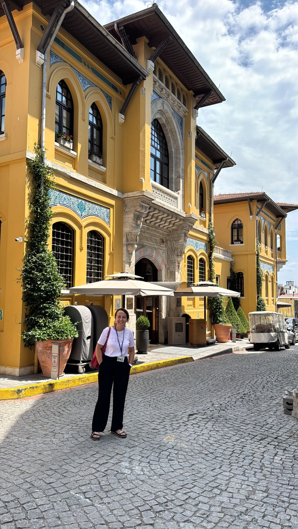 Dilek Orubegarcia outside a historic building in Istanbul