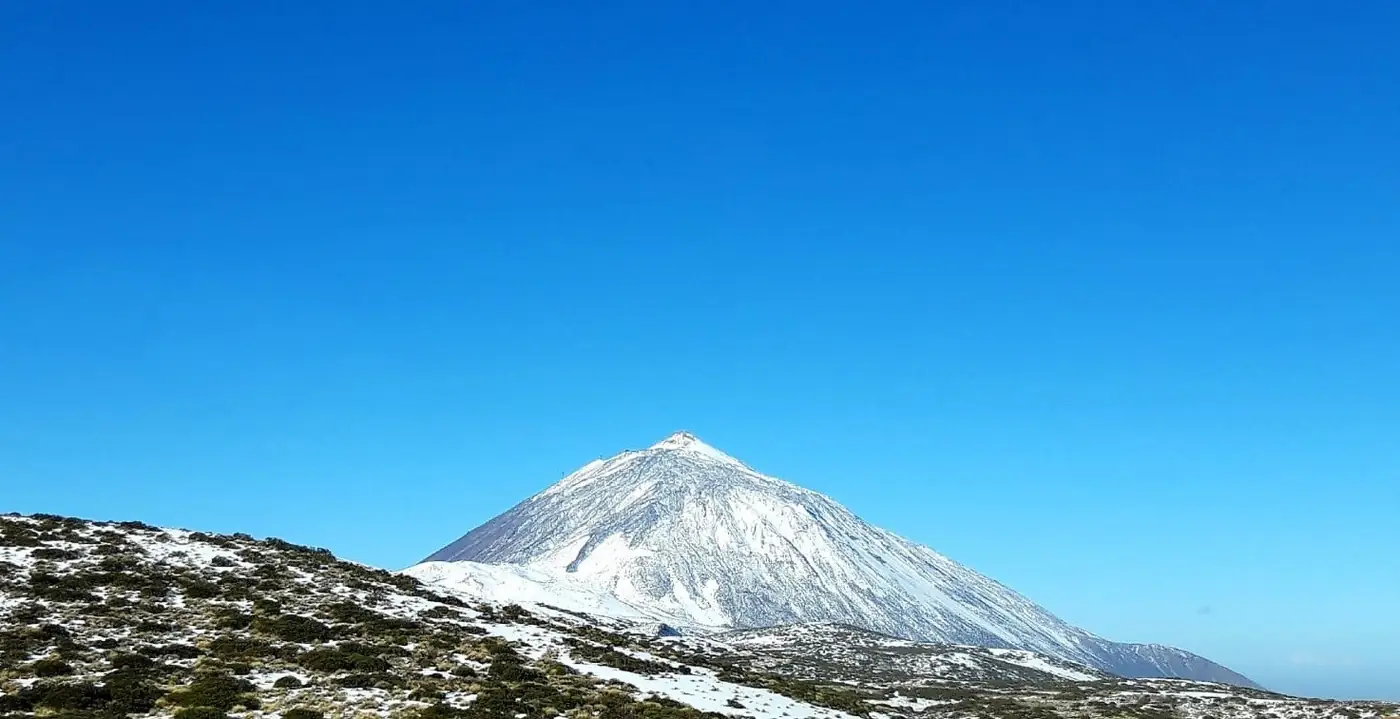 Snow covering the north side of Mount Teide after a winter storm
