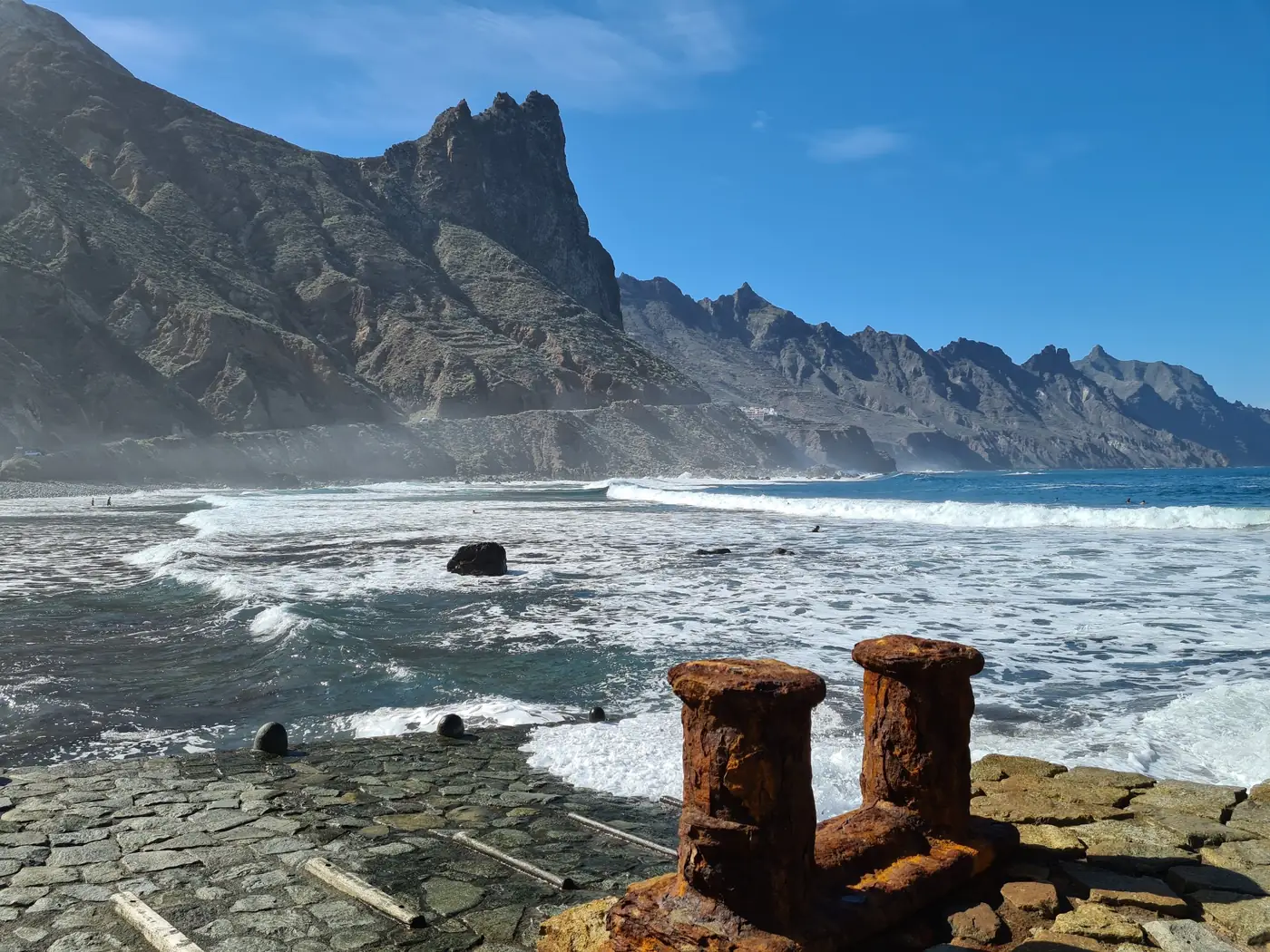 Atlantic surf beneath the Anaga cliffs at Roque de Las Bodegas