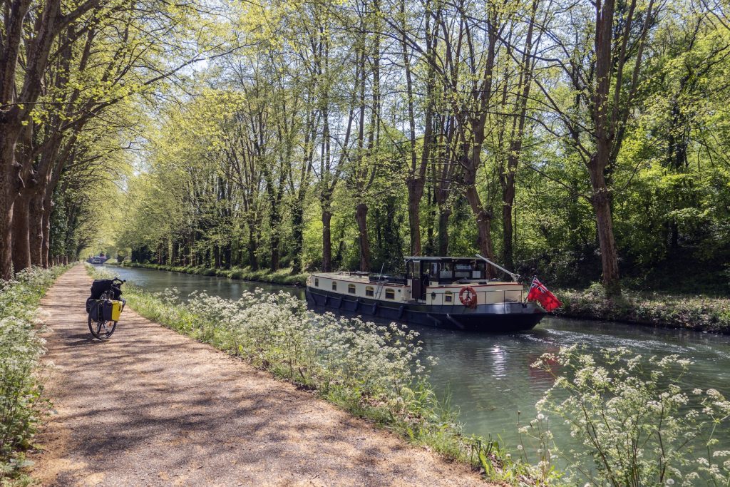 Boats moored on a French inland waterway