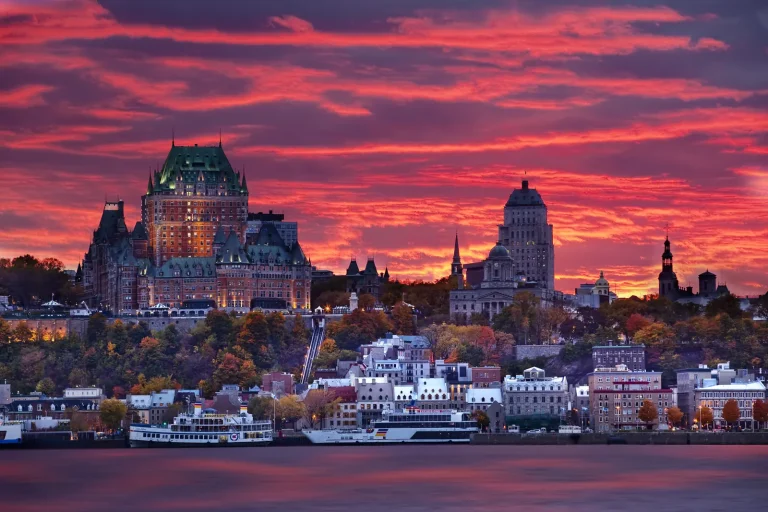 Québec City skyline at sunset